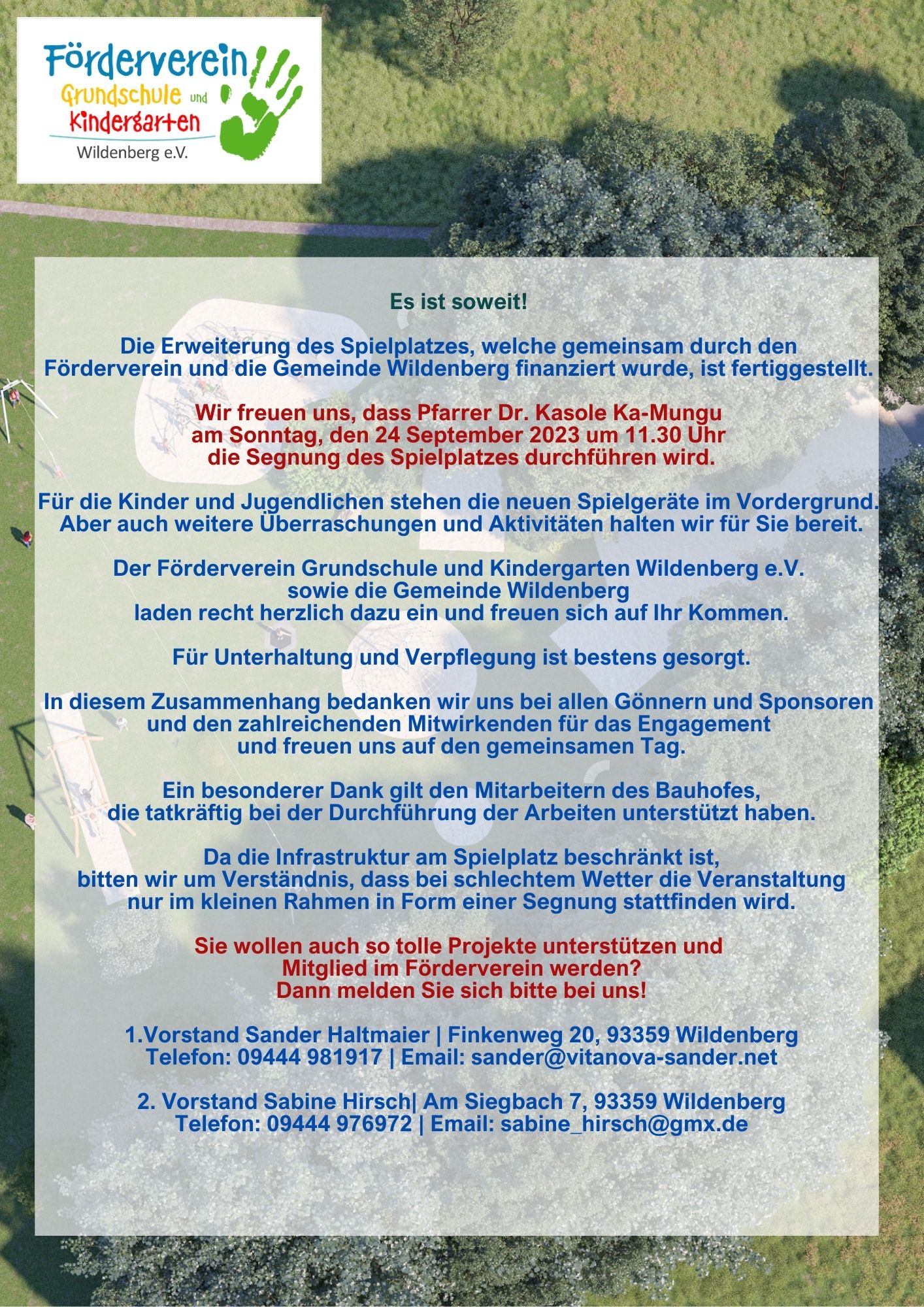 Infos zur Segnung Spielplatzerweiterung Wildenberg